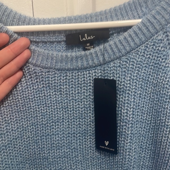NWT Lulus Artfully Inclined Dusty Blue Cold Shoulder Sweater - Picture 6 of 7